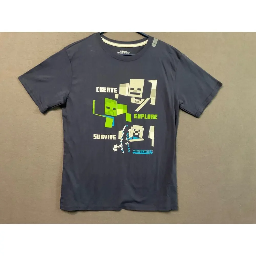 Minecraft Boys XL T-Shirt‎ Create Explore Survive Skeleton Creeper Blue
